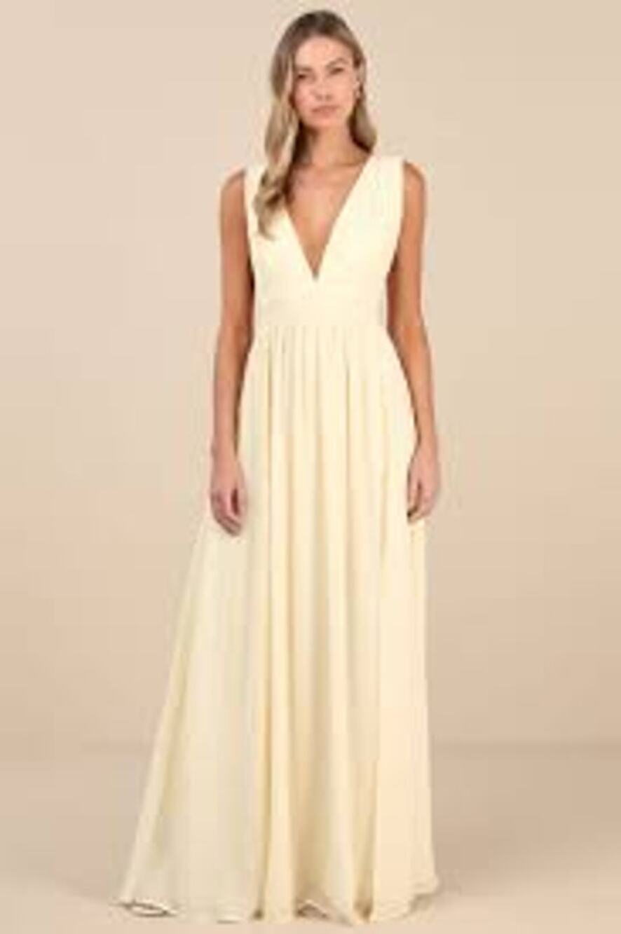 LULU'S Heavenly Hues Pale Yellow Maxi Dress Size XL NWT New Chiffon Slit